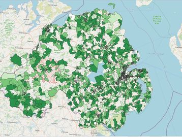 Example heat map of Northern Ireland demonstrating Catchment Analysis