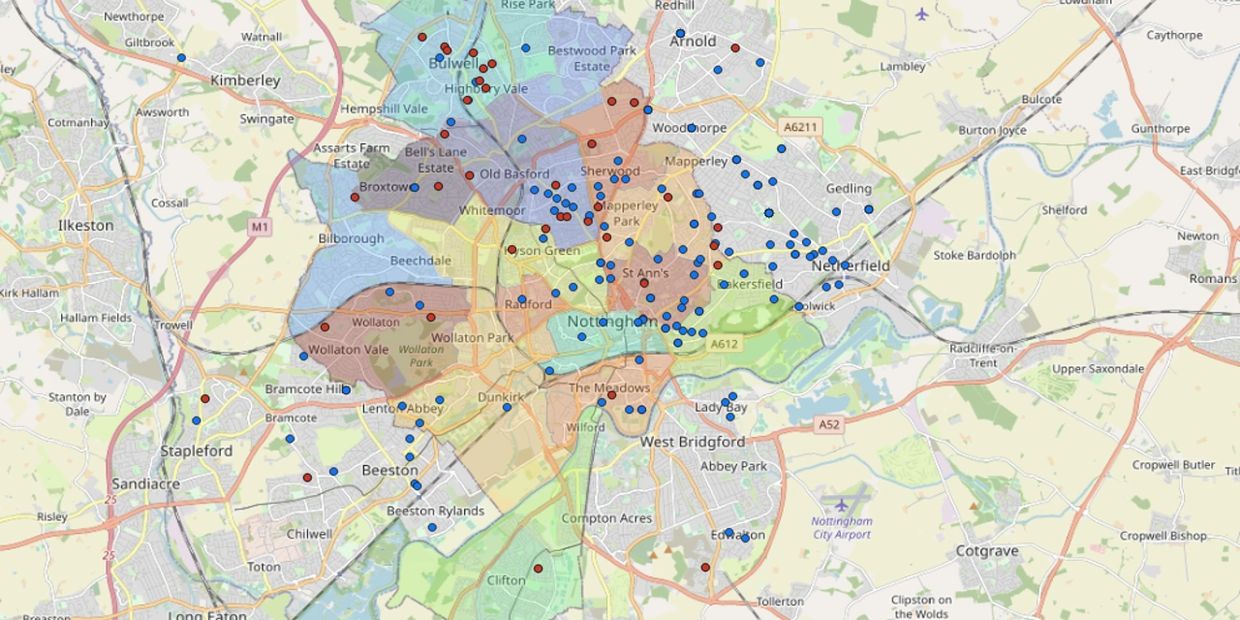 Map of city with demographical data highlighted