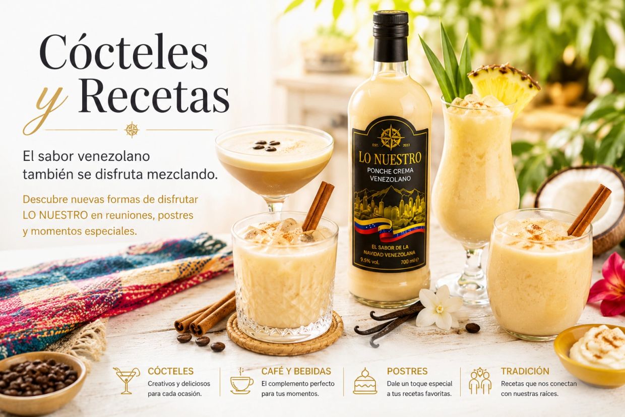 Anzeige für venezolanische Ponche Crema Cocktails und Rezepte.