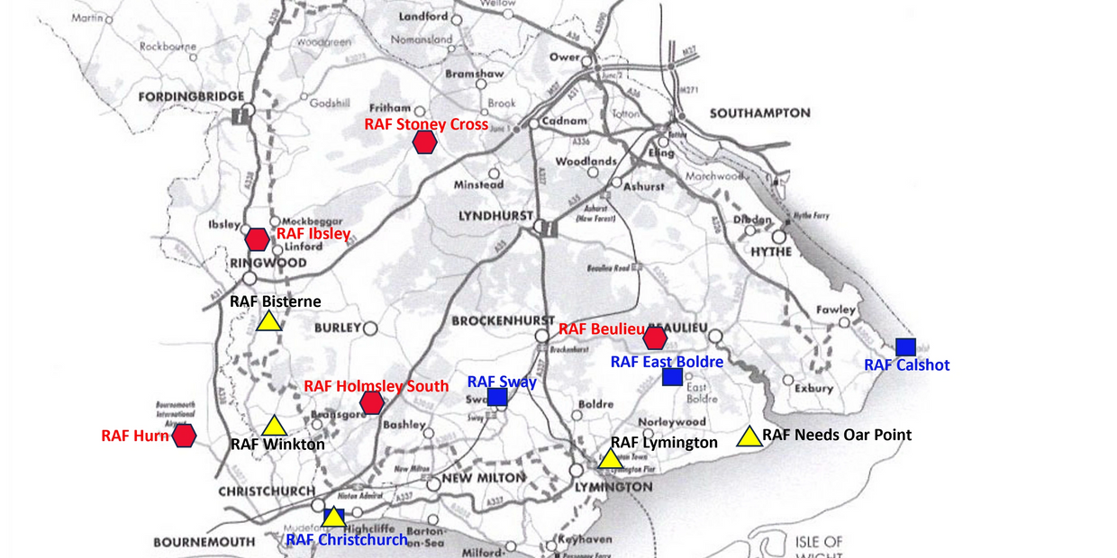 The location of the New Forest World War 2 Airfields