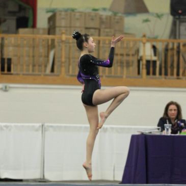 Young gymnast performing on the floor.