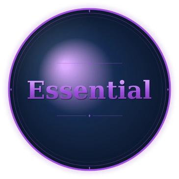 Glowing purple badge with the word Essential.