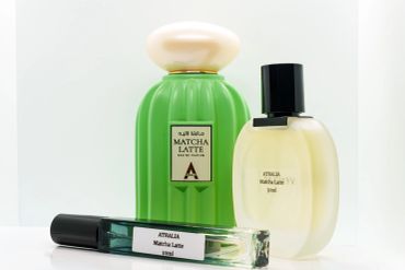 Three bottles of Matcha Latte fragrance products.