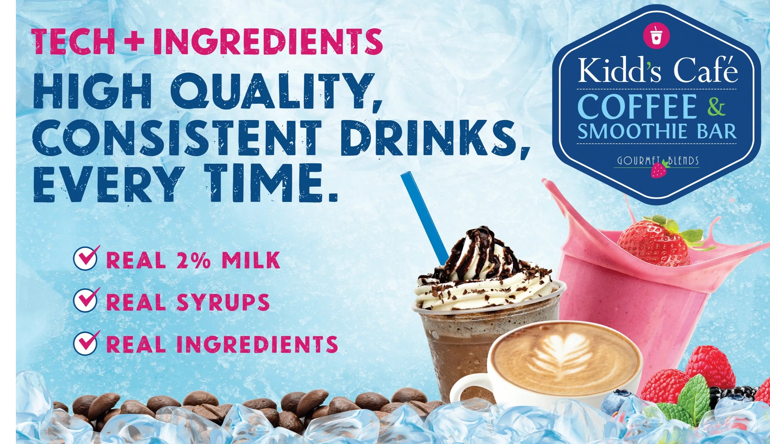 Kidd's make Coffee & Smoothies using quality ingredients consistently serving same drink every time.