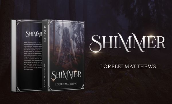 Dark fantasy book cover for "Shimmer" by Lorelei Matthews.