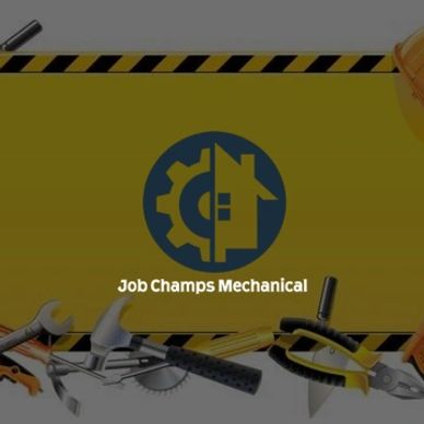 Logo for Job Champs Mechanical with tools background.