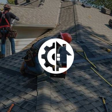 Workers installing a roof with safety gear