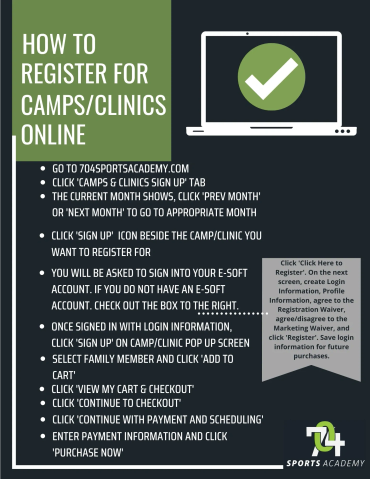 Step-by-step guide for online camp and clinic registration at 704SportsAcademy.