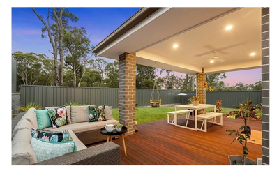 Modern alfresco area showcasing LED downlights and ceiling fan installed by NextPhase Electrical Solutions