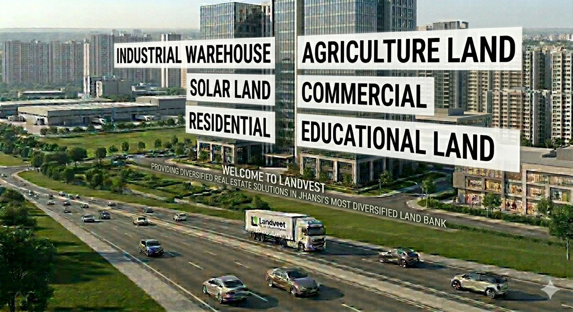 Aerial view of land types in a city with text labels.