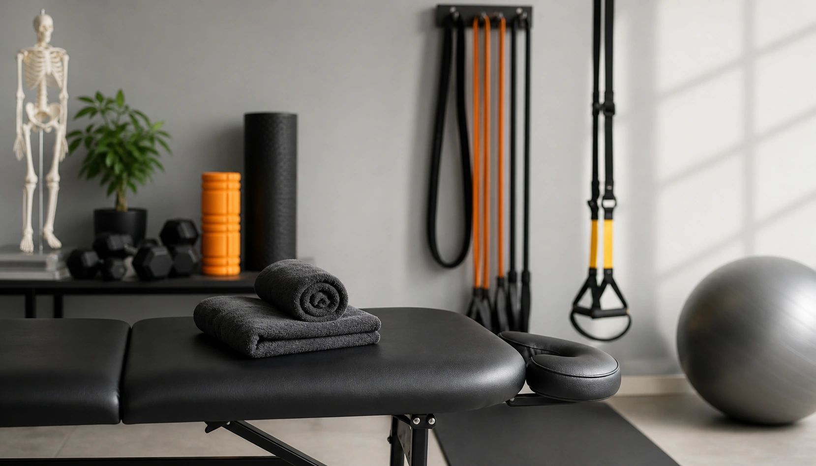 Treatment table
Resistance bands
Foam roller
Skeleton model