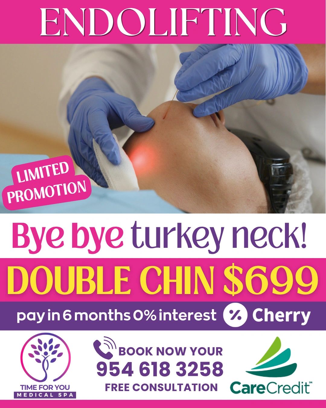Endolifting treatment for double chin reduction at $699 with payment plans.