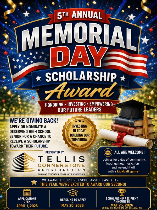 Poster for the 5th Annual Memorial Day Scholarship Award honoring future leaders.