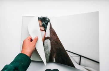 Hand flipping through a photo book.