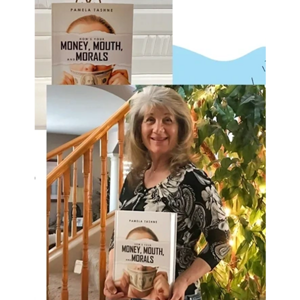 Pamela Tashne is standing by holding the book