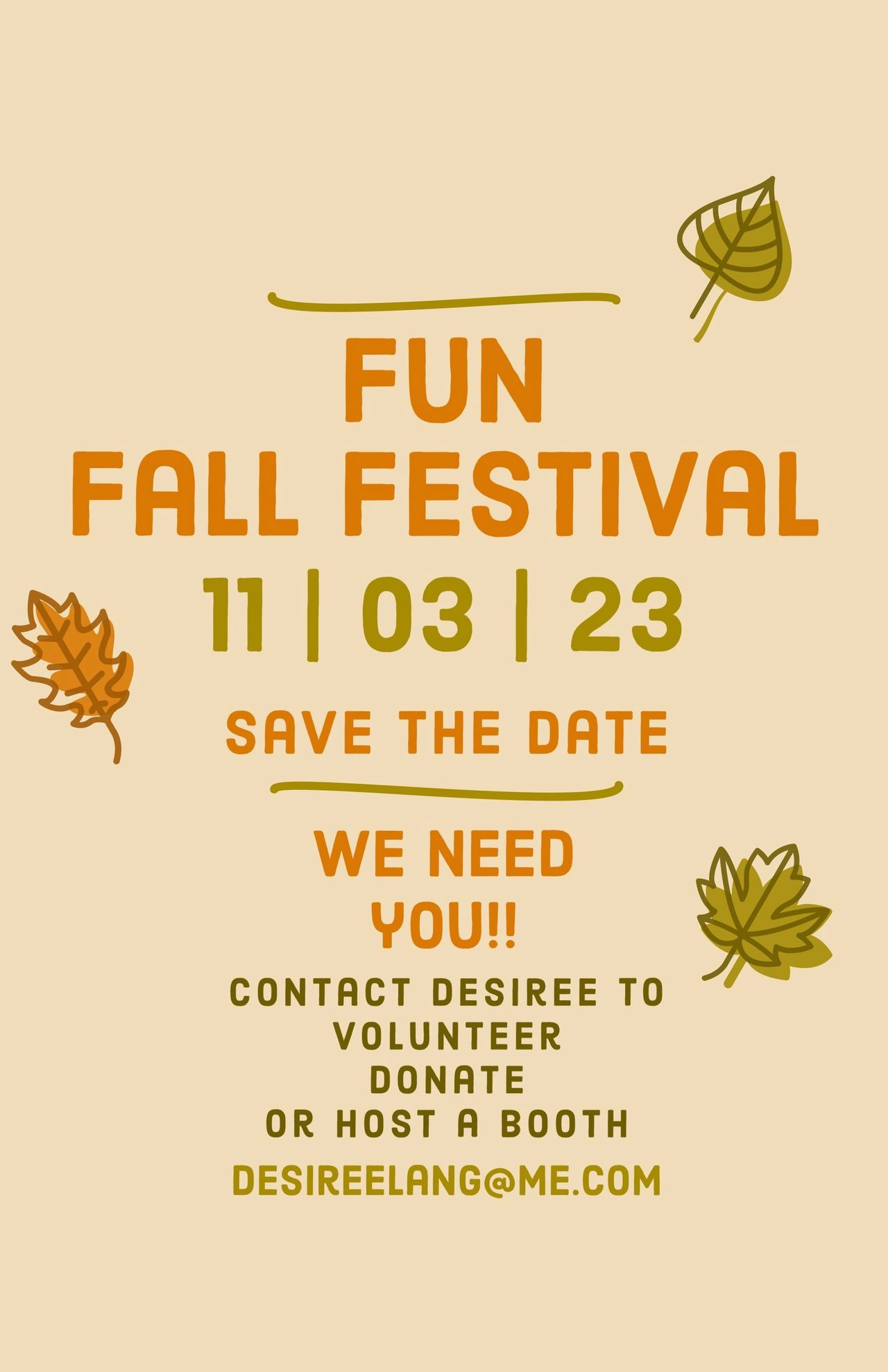 Necesitamos voluntarios y donaciones para el festival de otoño / We need  volunteers and donations for the fall festival!