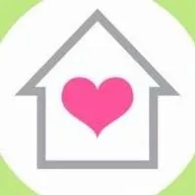 House outline with a pink heart inside representing love at home.