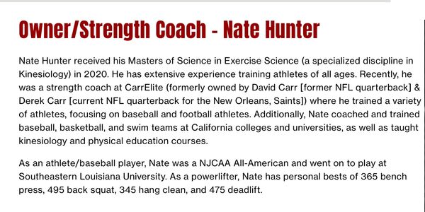 A blog about the owner cum strength coach Nate hunter