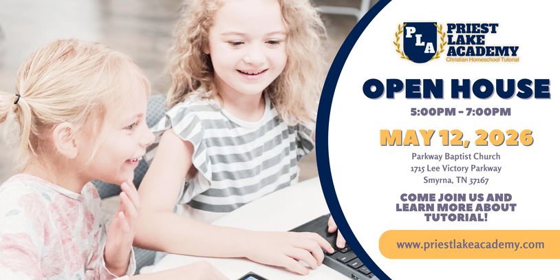 Two smiling children engaged in learning, promoting Priest Lake Academy's open house event.