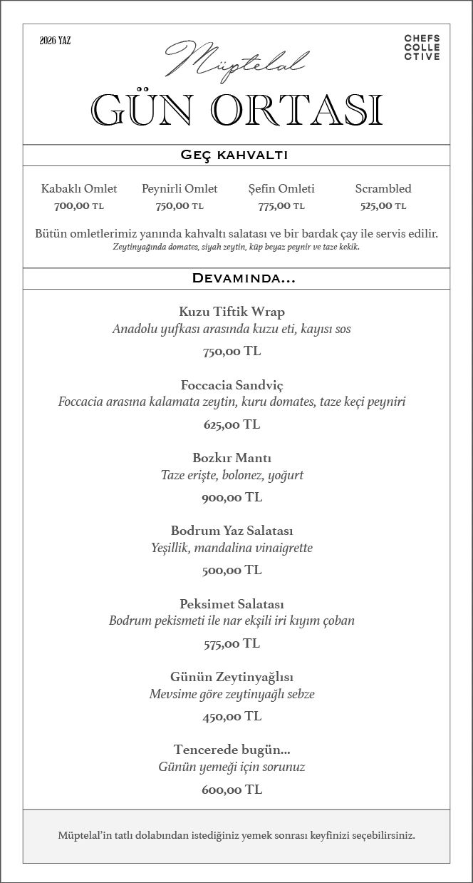 Nuptelad Gün Ortası brunch menu with omelets and light lunch options.