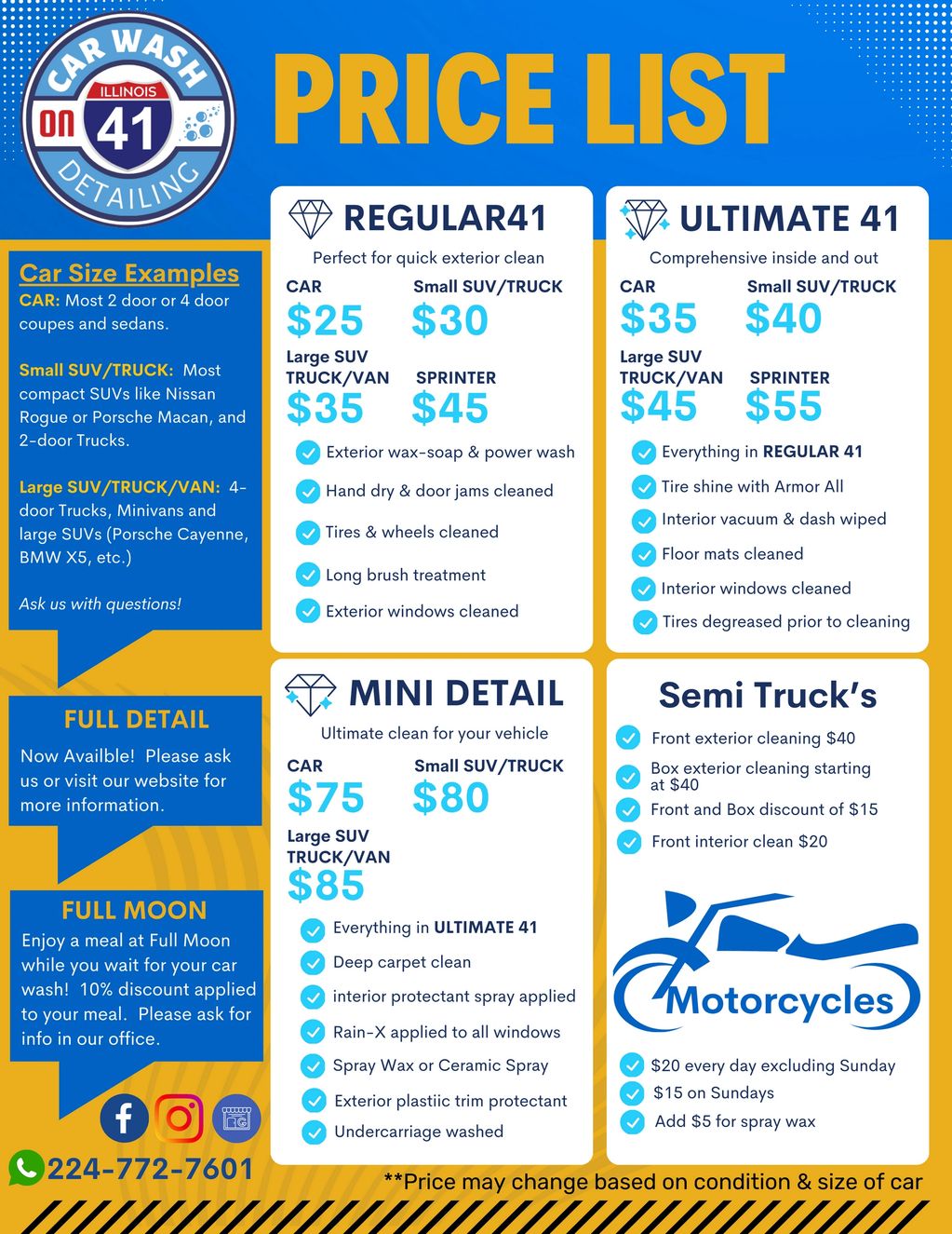 Car Wash Price List