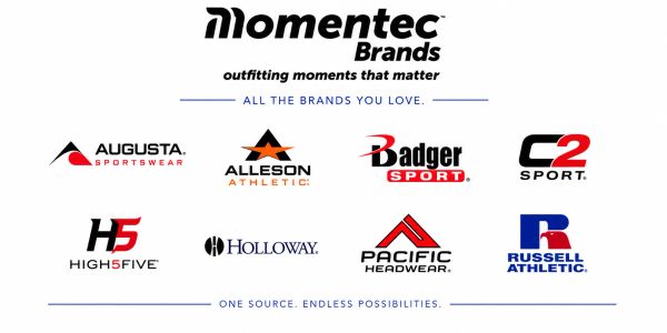 Logo collage of Momentec Brands and its athletic apparel labels.
