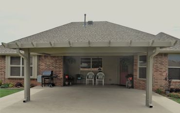 18ft x 16ft Flat-pan aluminum patio cover with Santa-Fe trim package all Clay in color. 
