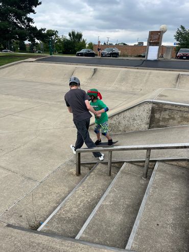 Coach Nathan working with a Student from Roselle Park District Skateboard Lessons