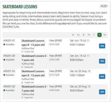 Dundee Township Park District Summer Skateboard Lessons Schedule. By Skate Lessons Chicago