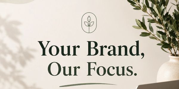Minimalist branding message with plant icon and natural elements.