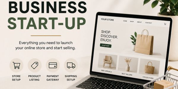 Business start-up guide for launching an online store with essential setup steps.
