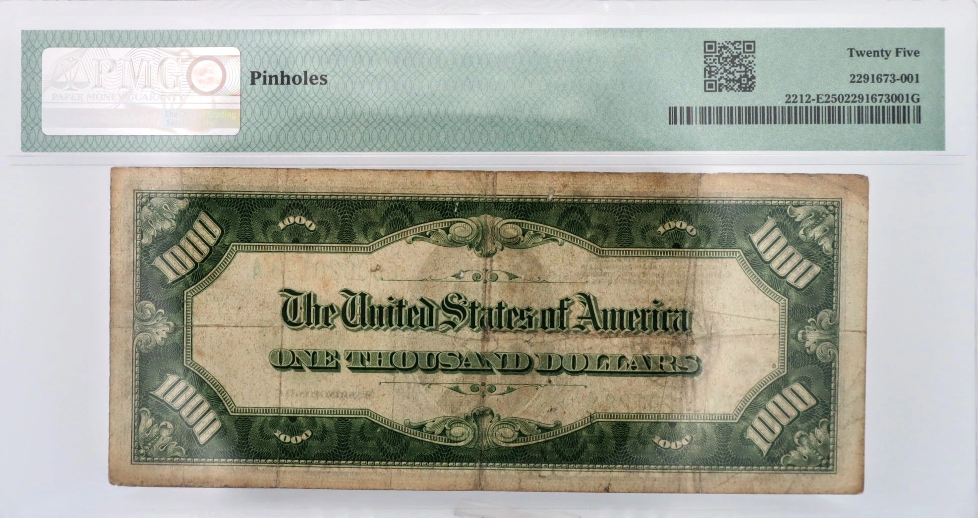 Back  Of Collectible $1,000 Currency Bill For Sale