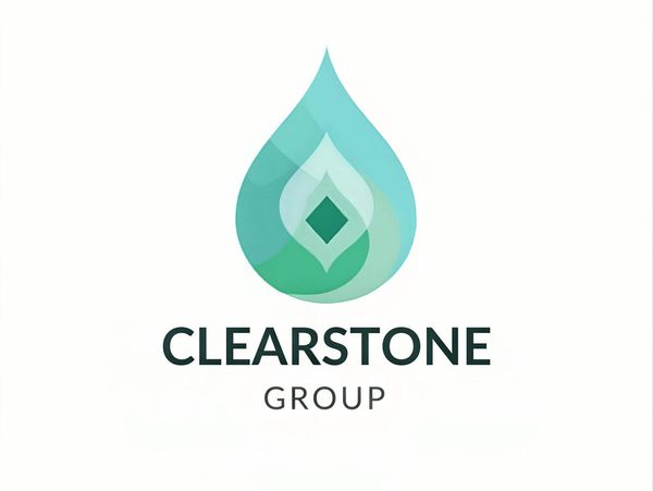 Clearstone Group logo with a layered blue-green water droplet design.