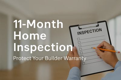 11-month home inspection to protect builder warranty with checklist on clipboard.