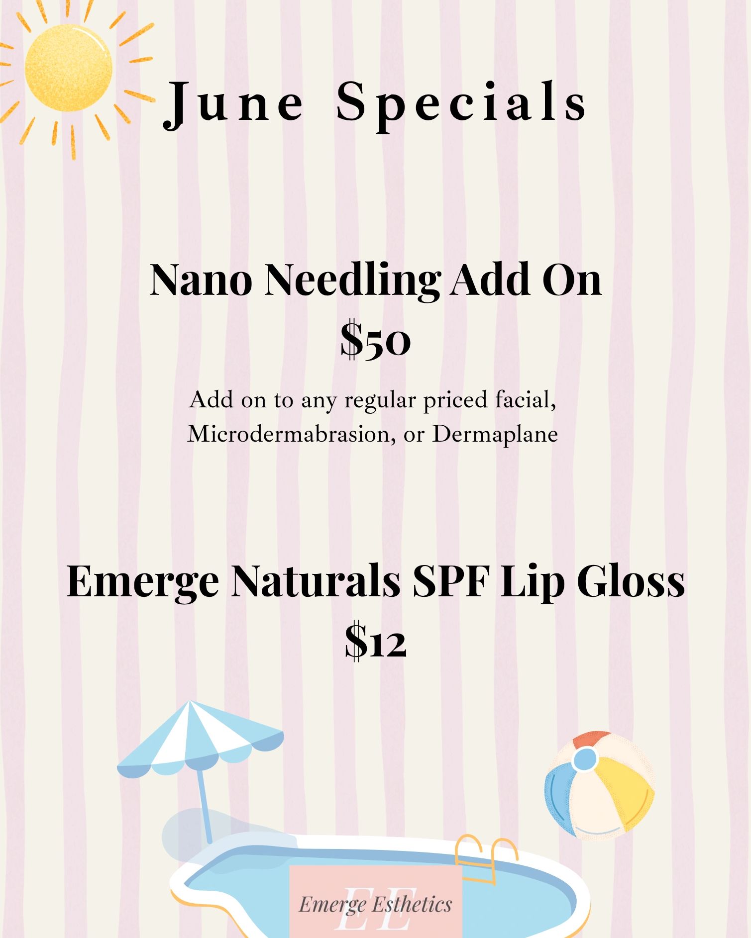 June specials for skincare and lip care at Emerge Esthetics.