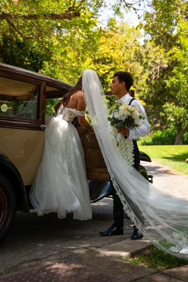 Radiant bride captured in a serene moment on her wedding day