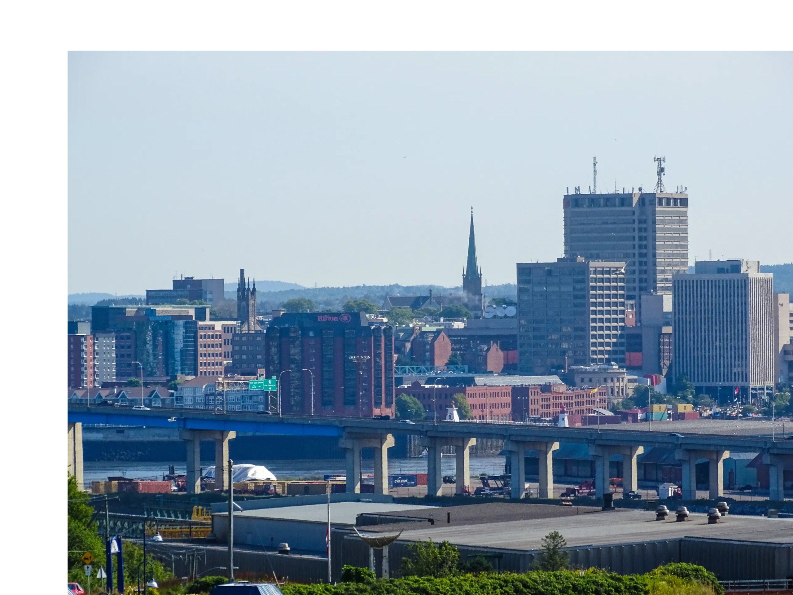 City view of Saint John, NB, with the Harbour Bridge in the foreground