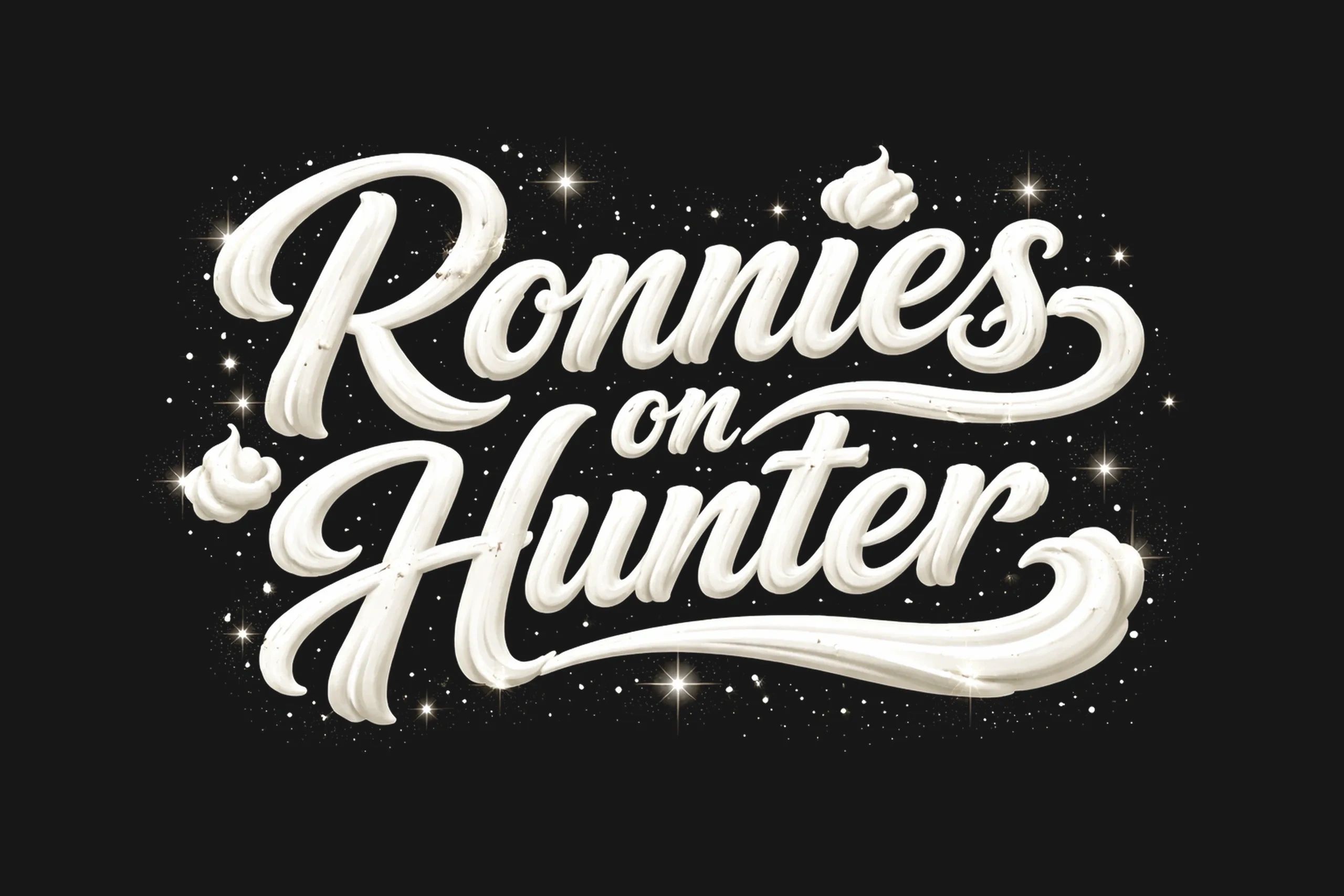 Logo with creamy, whipped texture text saying 'Ronnies on Hunter' on a black background.
