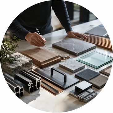 Person selecting material samples for design or construction project.