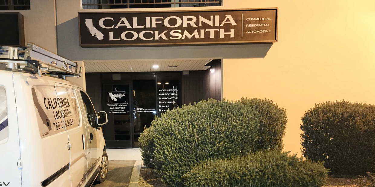 California Locksmith mobile locksmithing van outside our lock shop in Victorville, CA 92392