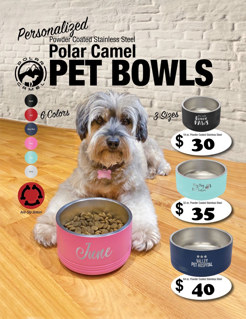 Large Personalized Dog Bowl - 64 oz Pet Bowl in 6 Colors