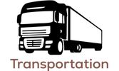 Black silhouette of a truck with the word Transportation below it.
