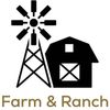 Black farm and ranch icon with barn and windmill.