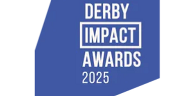 Logo for Derby Impact Awards 2025 in blue and white.