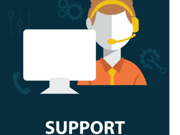 Illustration of a customer support agent with a headset and computer.