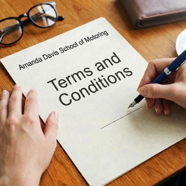 A person signing terms and conditions document from Amanda Davis School of Motoring.