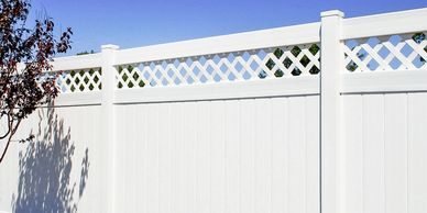 White PVC Privacy Fence with Diagonal Lattice