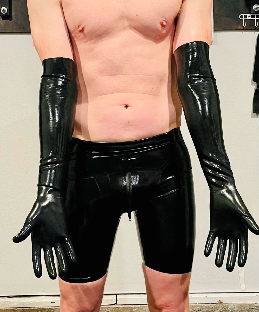 Latex lange Handschuhe 0,4 mil für Catsuit Kleid Gummi Fetisch Kostüm schwarz - Bild 4 von 5