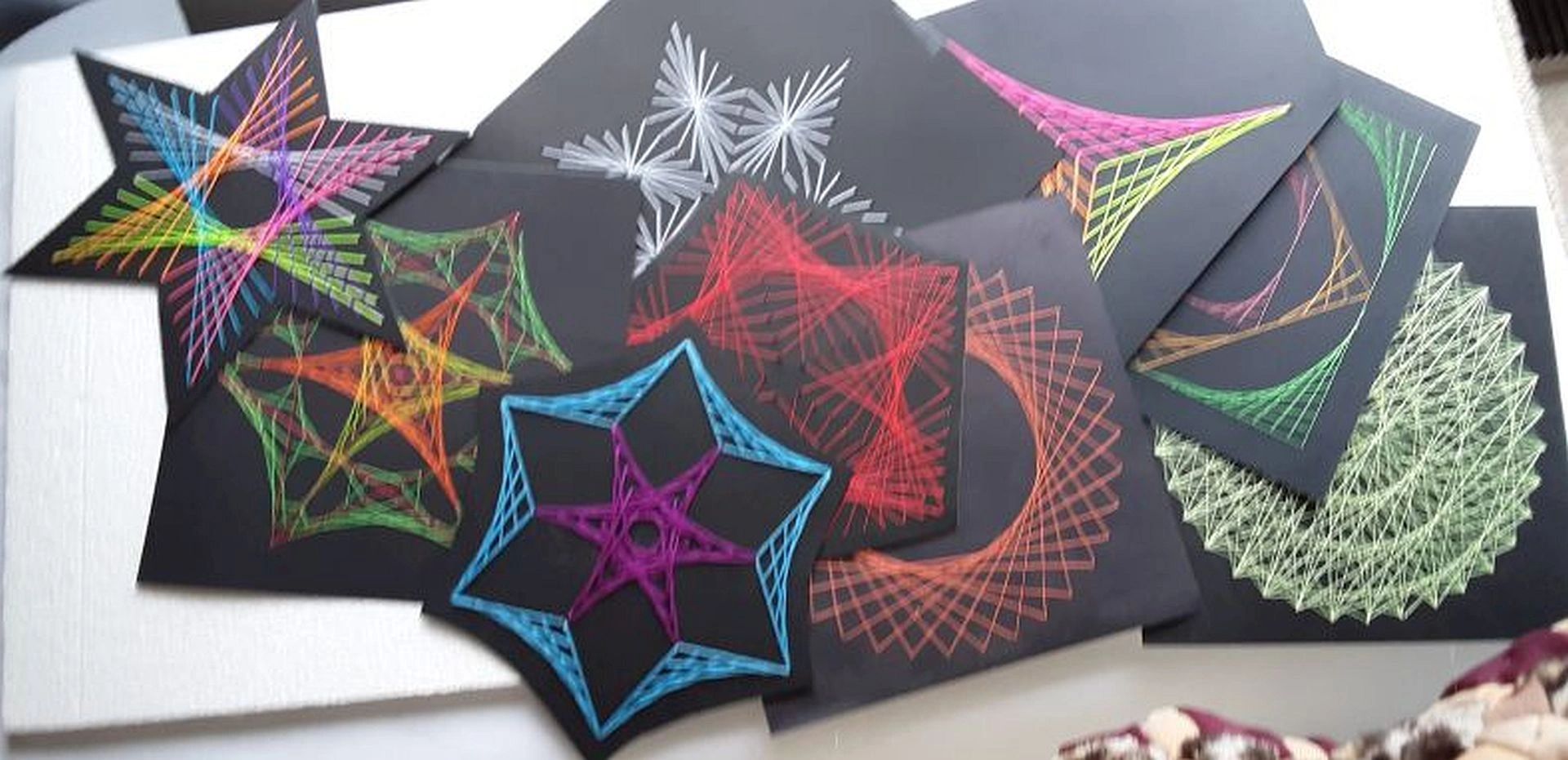 Examples of string art designs you can sew  using The String Art People directions and materials.