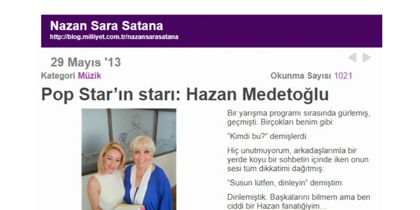 Müzik Solist Ses Sanatçısı Hazan Medetoğlu Nazan Şara Şatana Nazan Sara Satana Milliyet Gazetesi